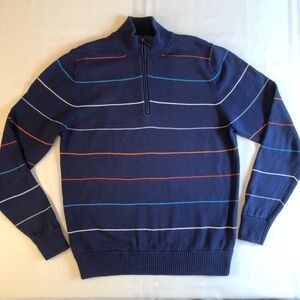 Brooks Brothers 346 Cotton Cashmere Blue 1/4 Zip Sweater w/Colorful Stripes Sz M
